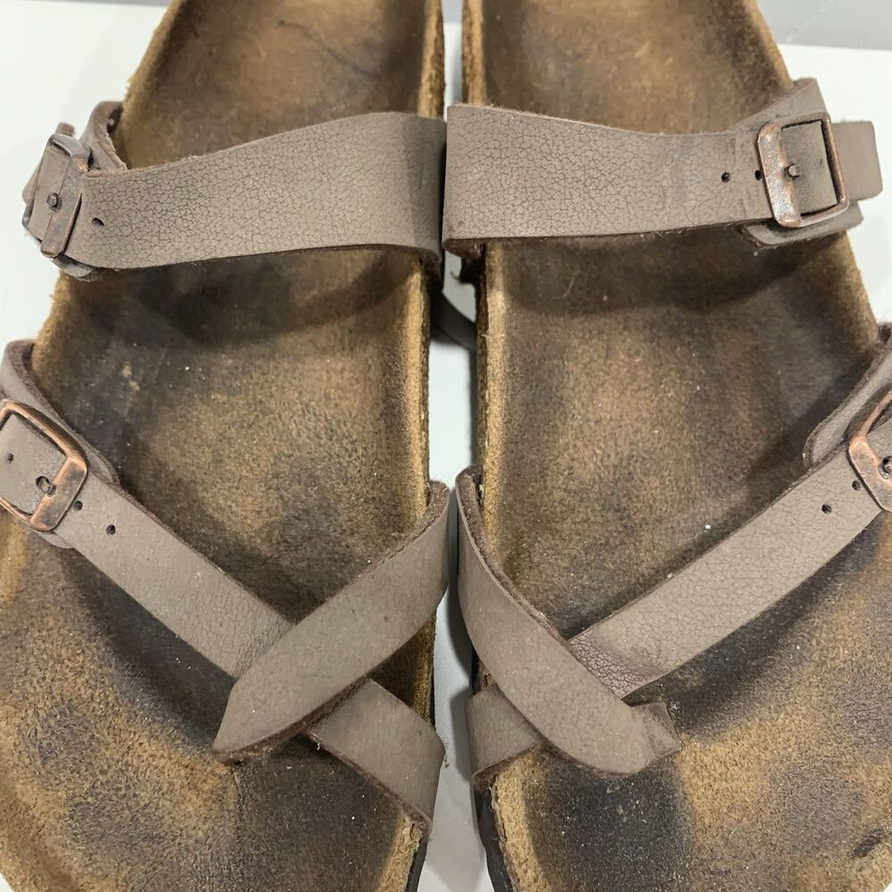 Birkenstock Mayari Brown Leather Loop Slip On Sandals Shoes Womens Sz 9-9.5/EU40 - Picture 3 of 11